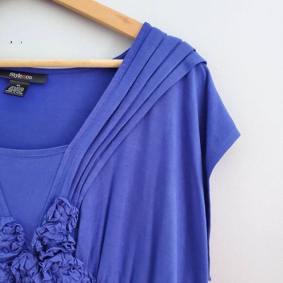 Style & Co. Blue Sleeveless Ruched Flower Accent Top XL - Picture 4 of 6